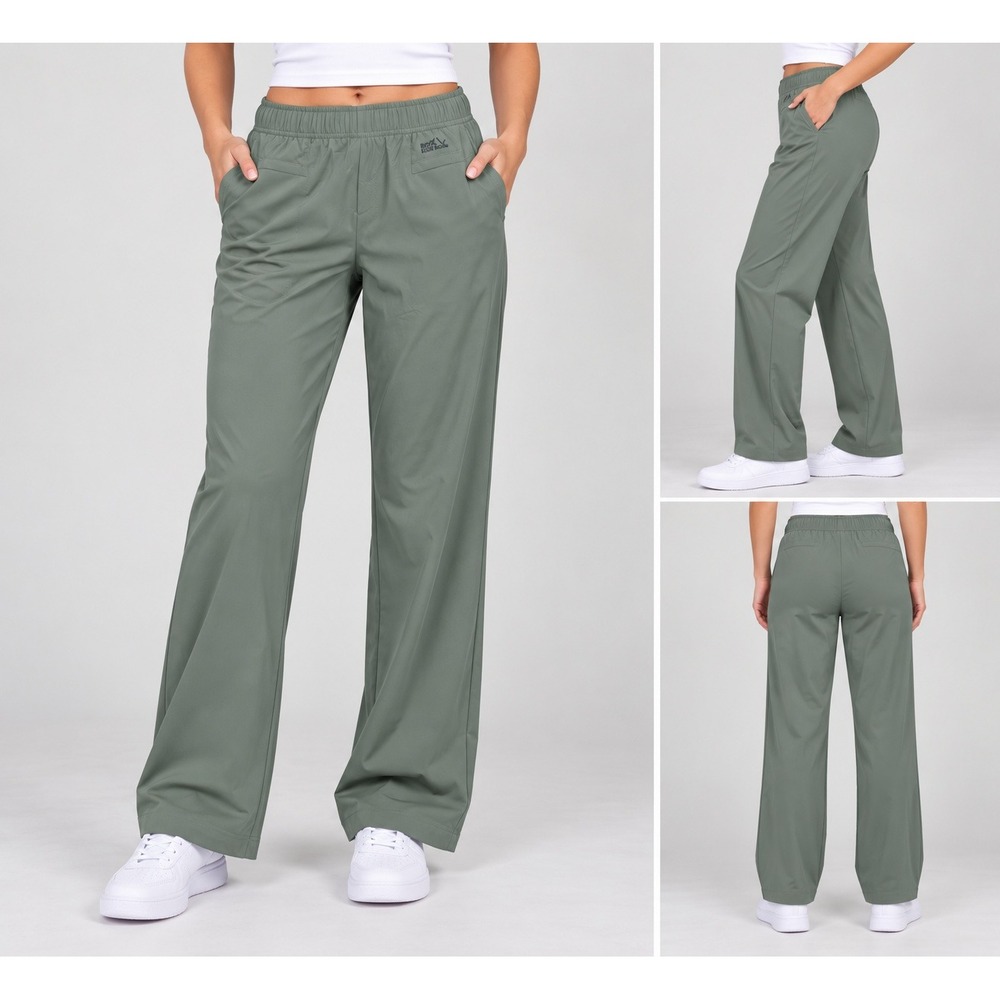 Eddie Bauer Traveler Crop Pant Green Wide Leg Elastic Waist XL